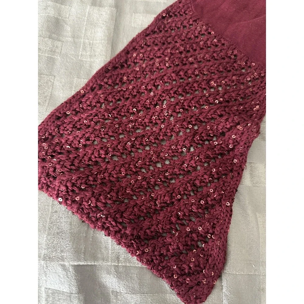 Sequin Knit Scarf Womens One‎ Size Burgundy 75in Long Lightweight Dressy